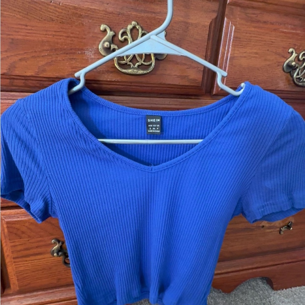 SHEIN Royal Blue Ribbed Crop Top